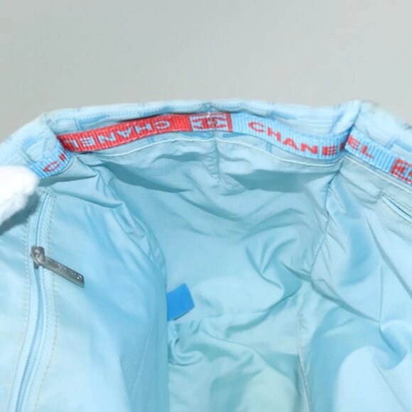 CHANEL New Travel line Tote Bag Nylon Light Blue Silver CC Auth - Picture 13 of 16